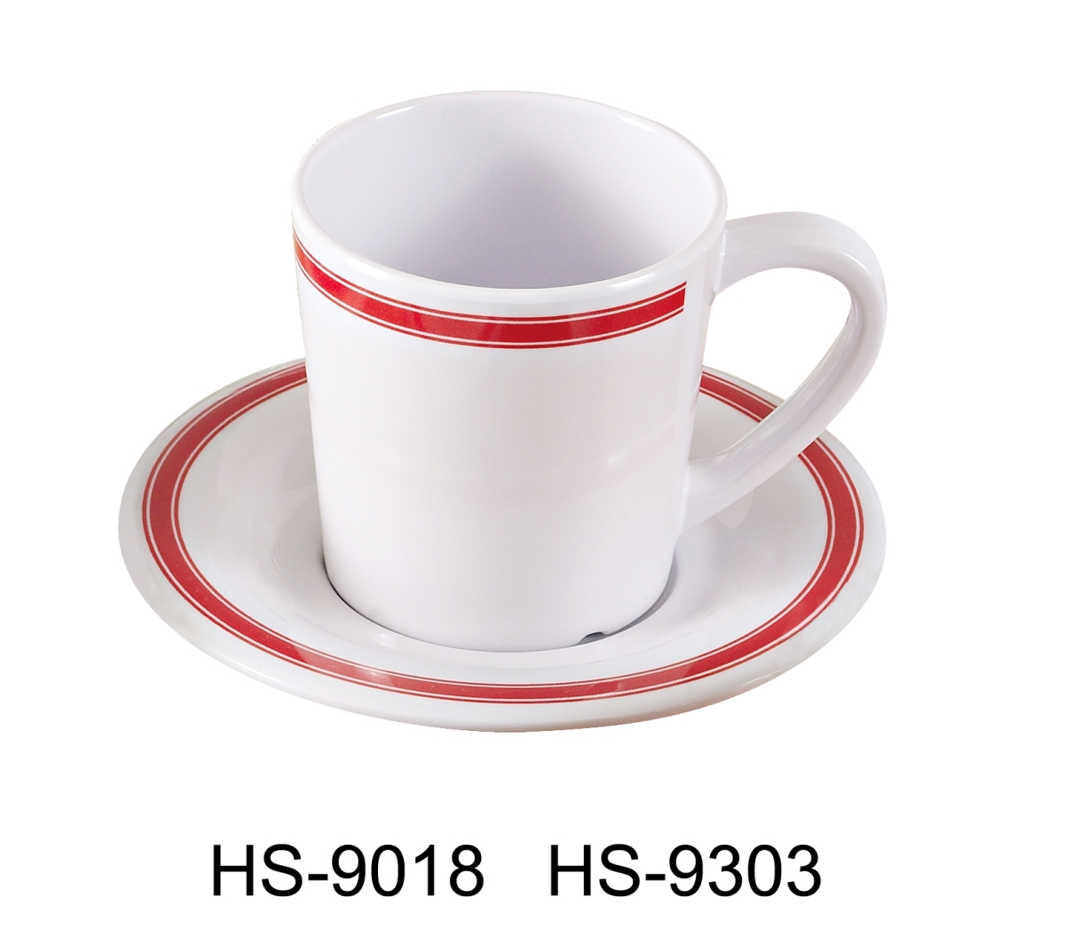 Picture of Yanco HS-9018 3 in. 7 oz Houston Mug & Tea Cup - Melamine, White & Red Rim - Pack of 48