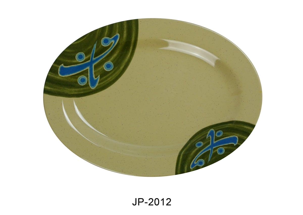 Picture of Yanco JP-2012 Japanese Oval Plate - Melamine, Multi Color - 8.675 x 11.75 in. - Pack of 12