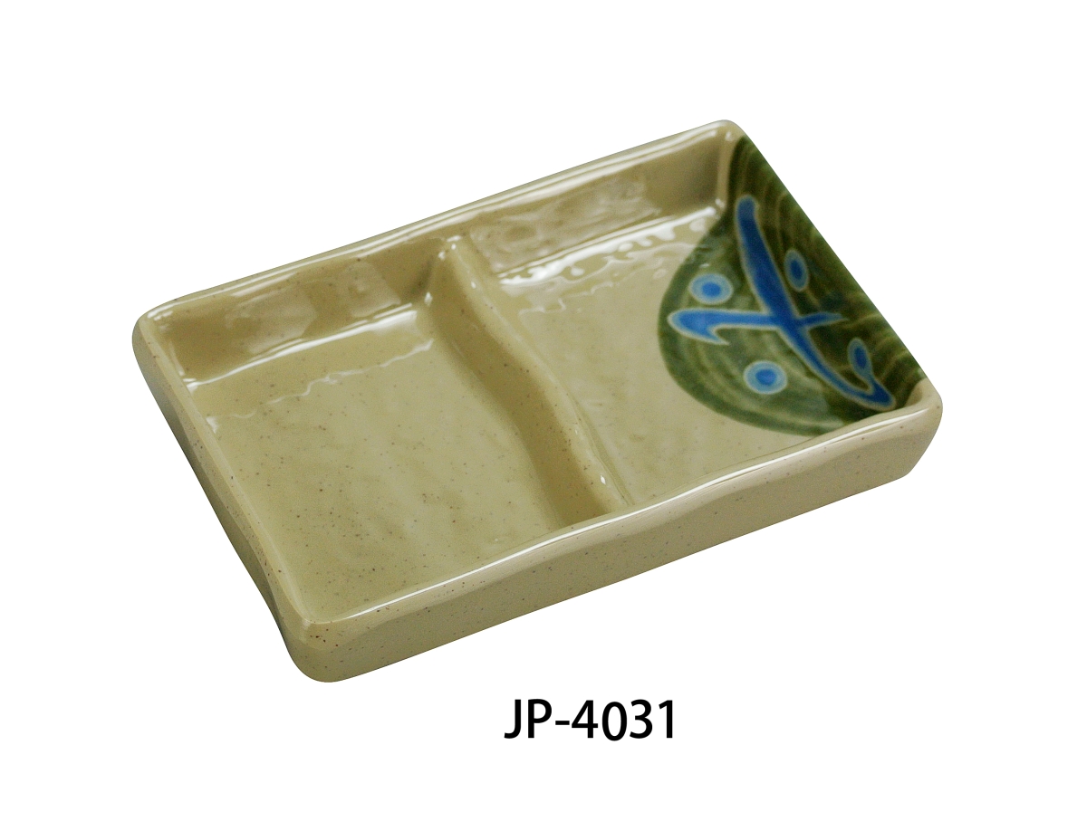 Picture of Yanco JP-4031 2.5 oz Japanese Divided Sauce Dish - Double - Melamine, Multi Color - 5 x 3.5 in. - Pack of 48