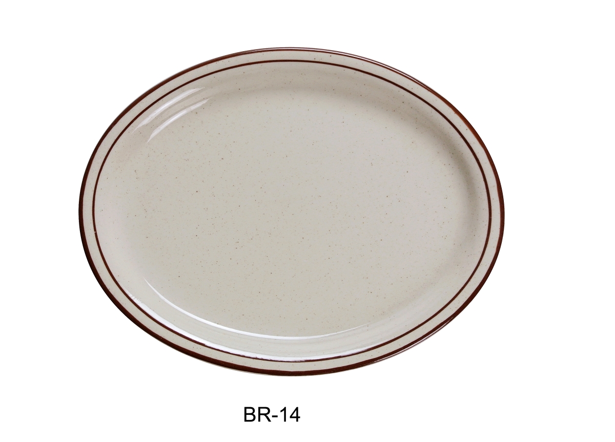 Picture of Yanco BR-14 China Brown Speckled Platter, American White - 13.25 x 10.25 in. - Pack of 12