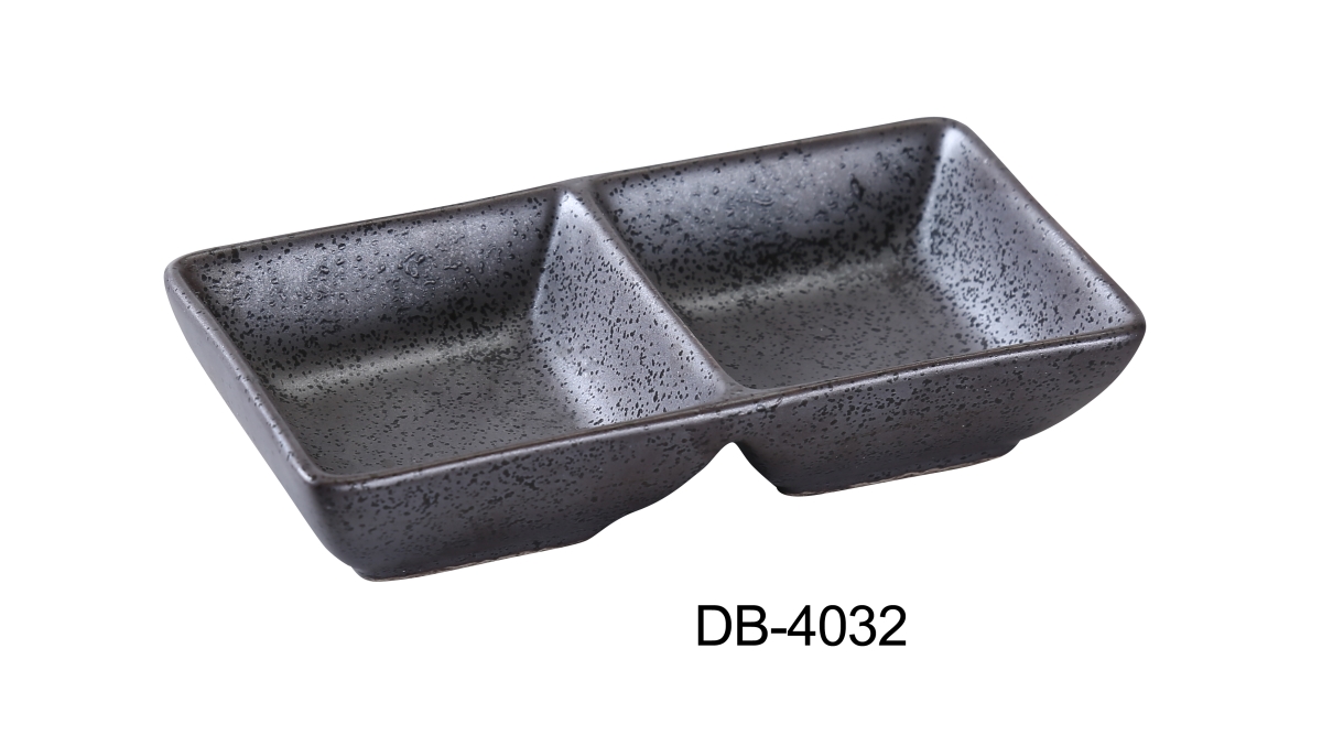 Picture of Yanco DB-4032 5.5 in. Diamond Black Collection Double Sauce Dish, Matte Glaze - 2 oz - Pack of 36