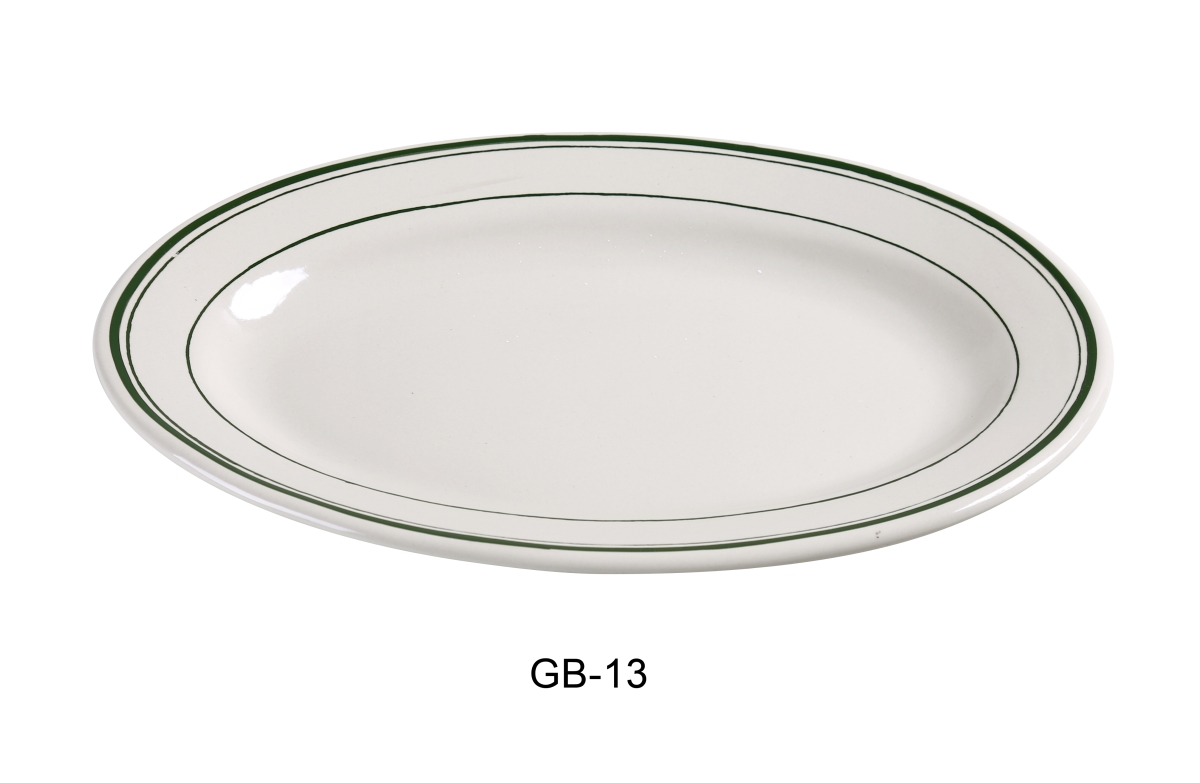 Picture of Yanco GB-13 China Green Band Platter, White - 11.5 x 8.125 in. - Pack of 12