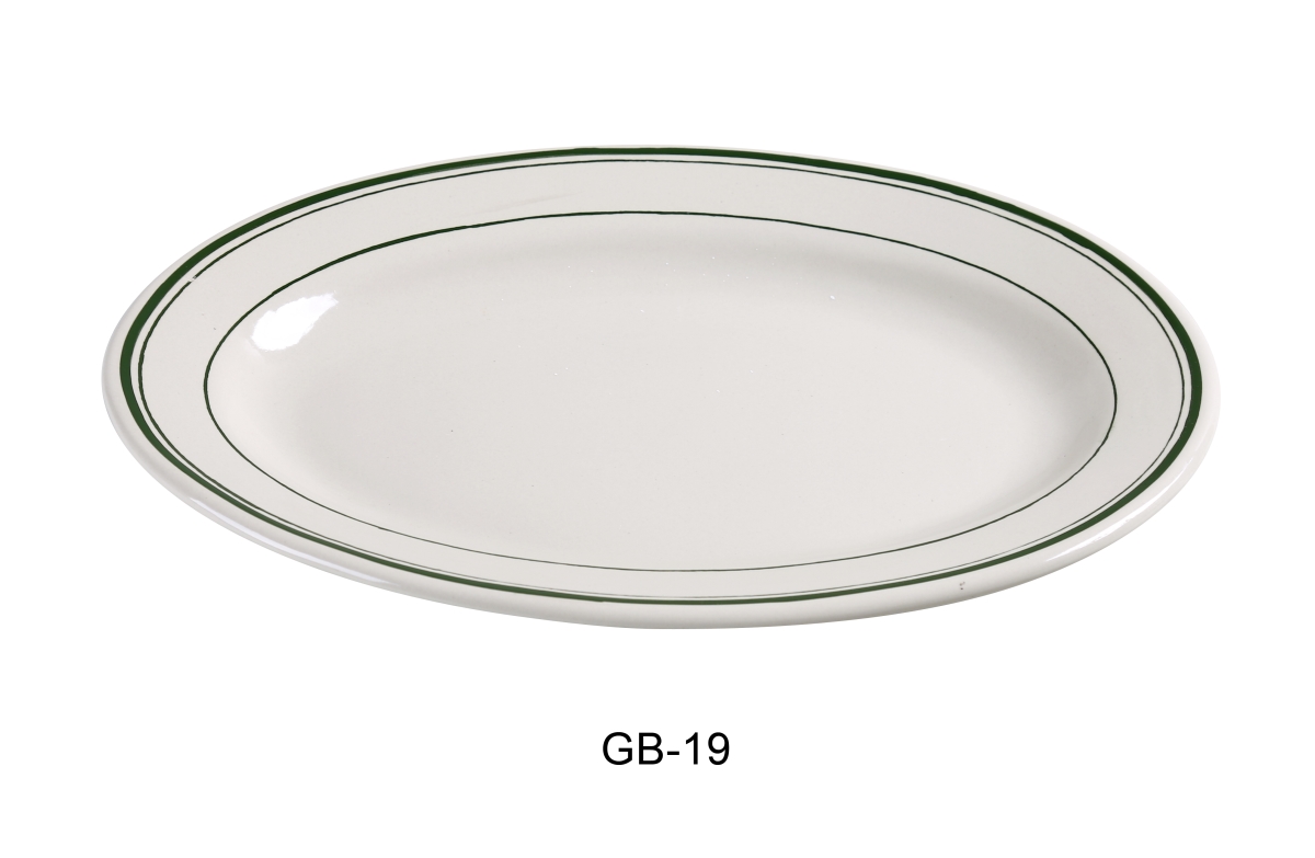 Picture of Yanco GB-19 China Green Band Platter, White - 13.5 x 9.5 in. - Pack of 12