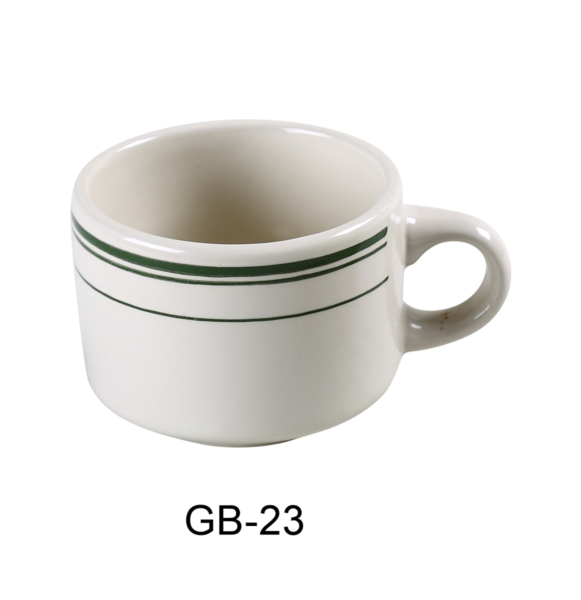 Picture of Yanco GB-23 7 oz China Green Band Stackable Coffee & Tea Cup, White - 3.5 x 2.25 in. - Pack of 36
