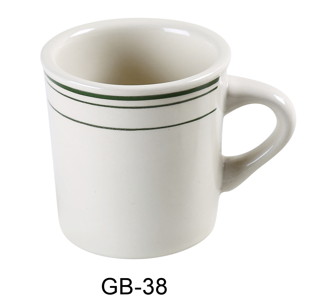 Picture of Yanco GB-38 8 oz China Green Band Coffee & Tea Mug, White - 3.25 x 3 in. - Pack of 36