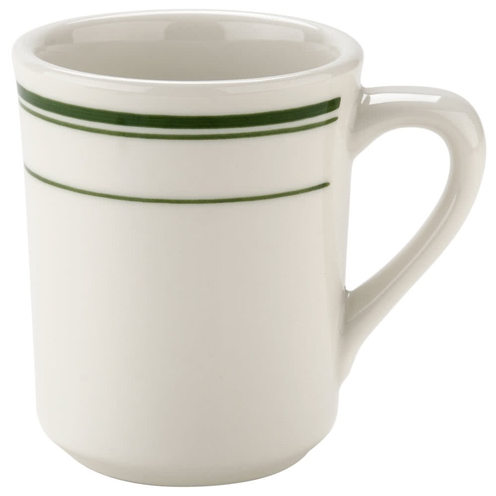 Picture of Yanco GB-17 7 oz China Green Band Coffee & Tea Mug, White - 3 x 3.625 in. - Pack of 36