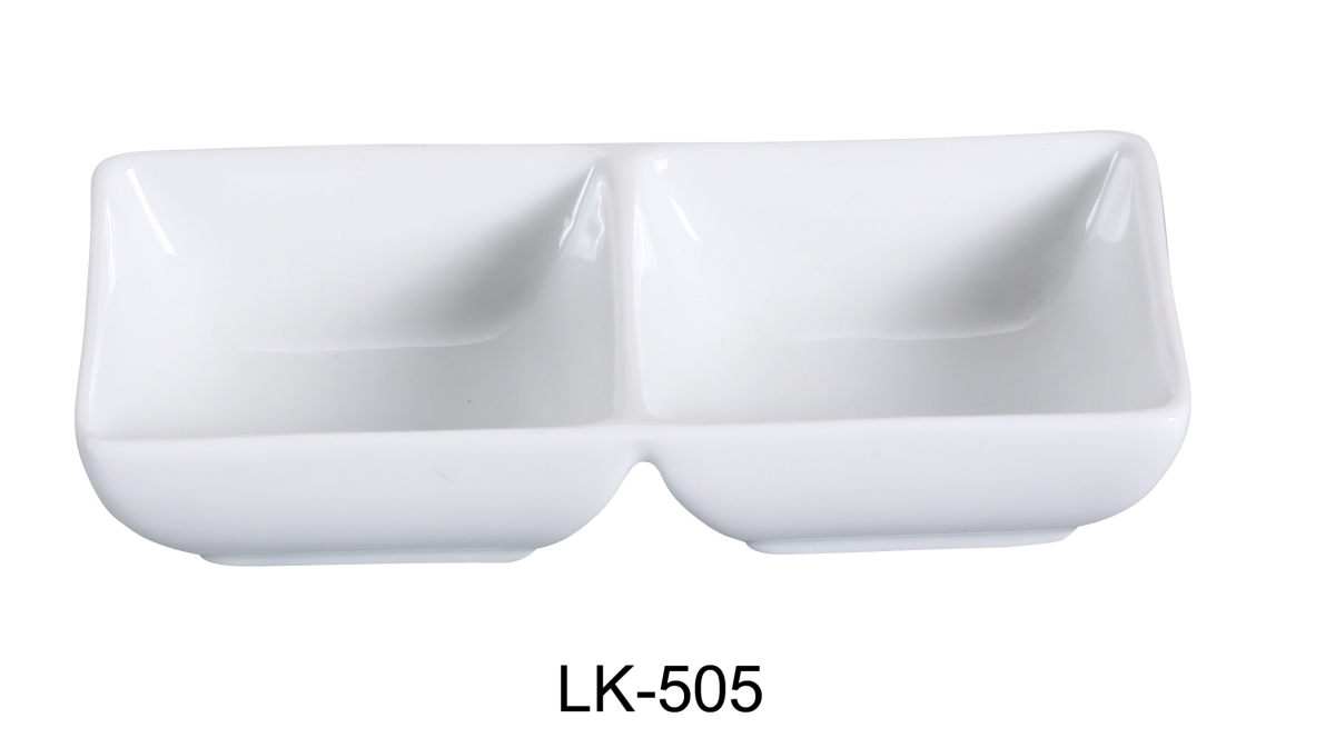 Picture of Yanco LK-505 2 oz Porcelain Well Double Dish, Bone White - 5.5 x 2.75 in. - Pack of 36