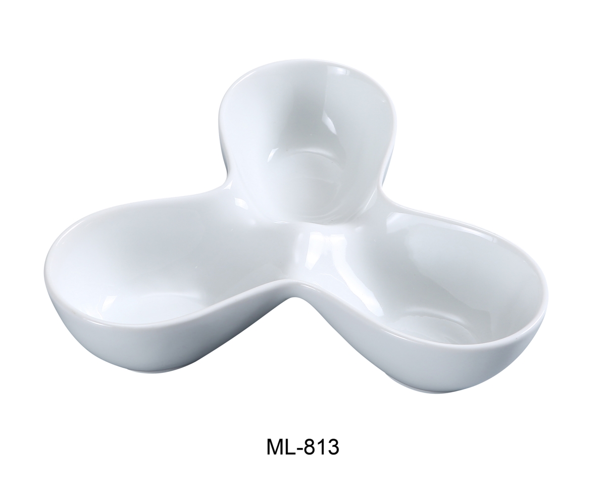 Picture of Yanco ML-813 4 oz Well Porcelain Three Divided Bowl, Super White - 8 x 6 in. - Pack of 24