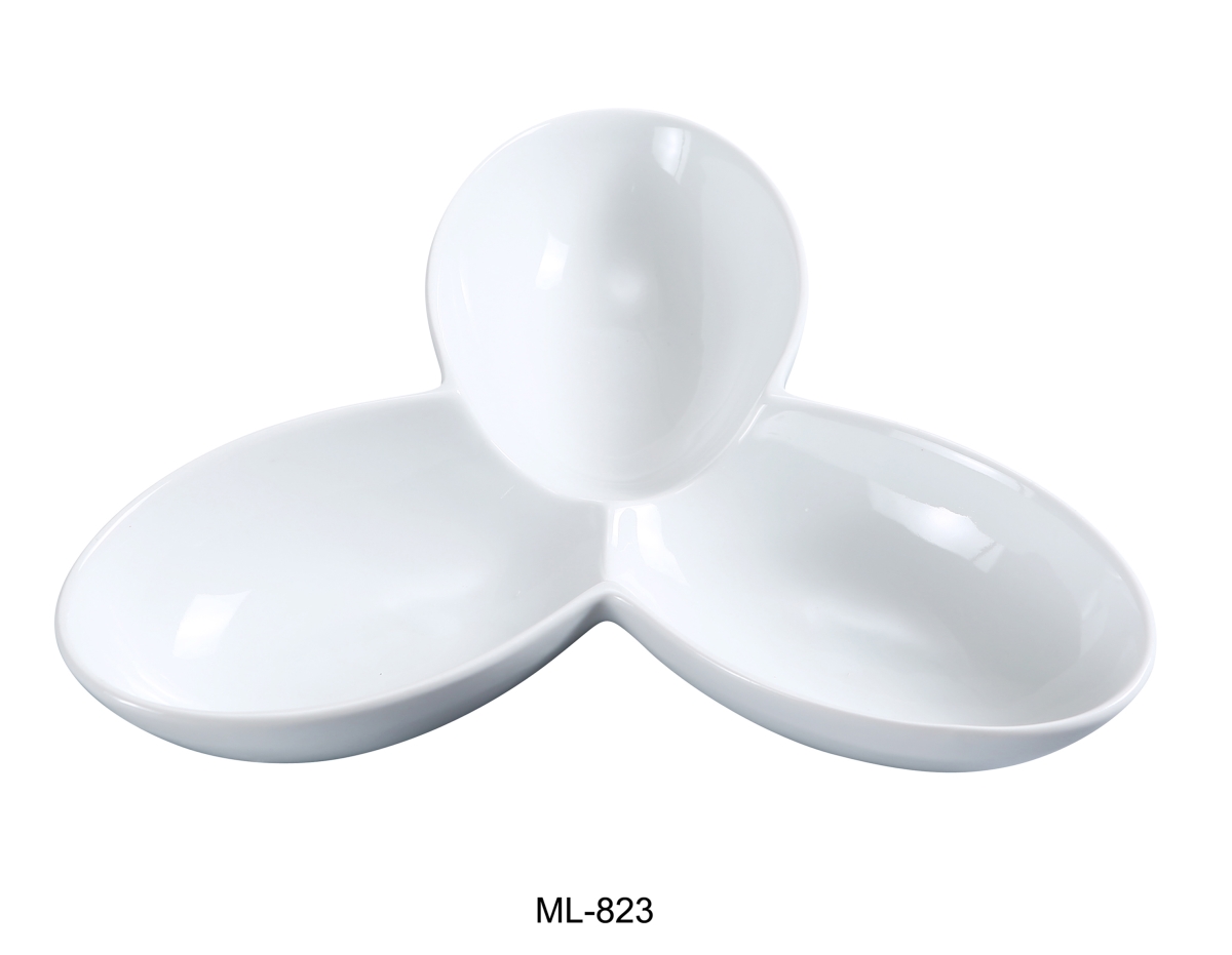 Picture of Yanco ML-823 Porcelain Three Divided Bowl, Super White - 11 x 8.5 in. - Pack of 12