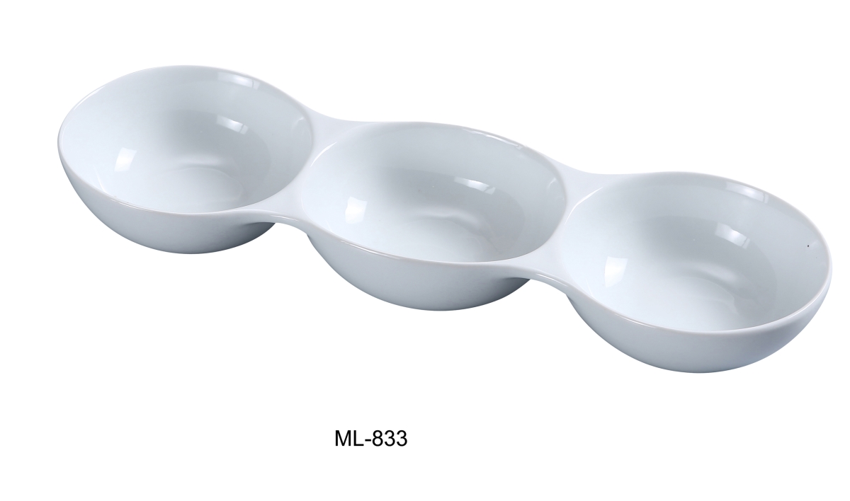 Picture of Yanco ML-833 5 oz Well Porcelain Three Divided Bowl, Super White - 13 x 4 in. - Pack of 24