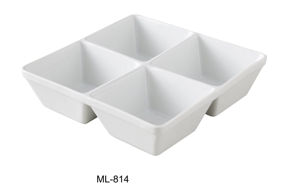 Picture of Yanco ML-814 6 oz Well Four Porcelain Divided Square Bowl, Super White - 7 x 7 in. - Pack of 24