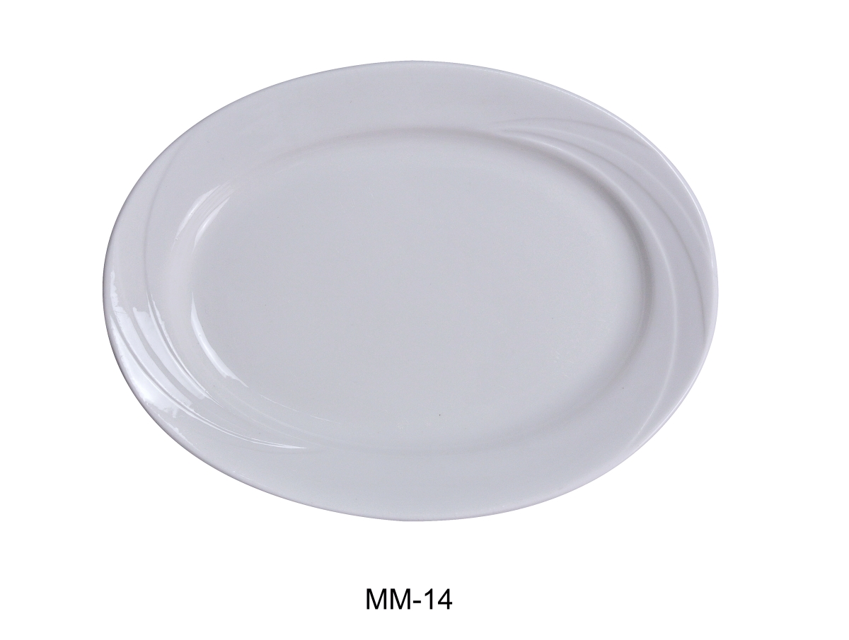 Picture of Yanco MM-14 Porcelain Miami Oval Platter, Bone White - 14 x 10 in. - Pack of 12