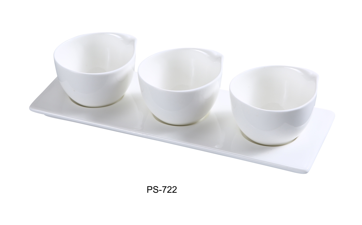 Picture of Yanco PS-722 3 x 10.5 x 3.5 in. Porcelain Three Cup with Tray Well Set, Bone White - 4 oz - Pack of 12