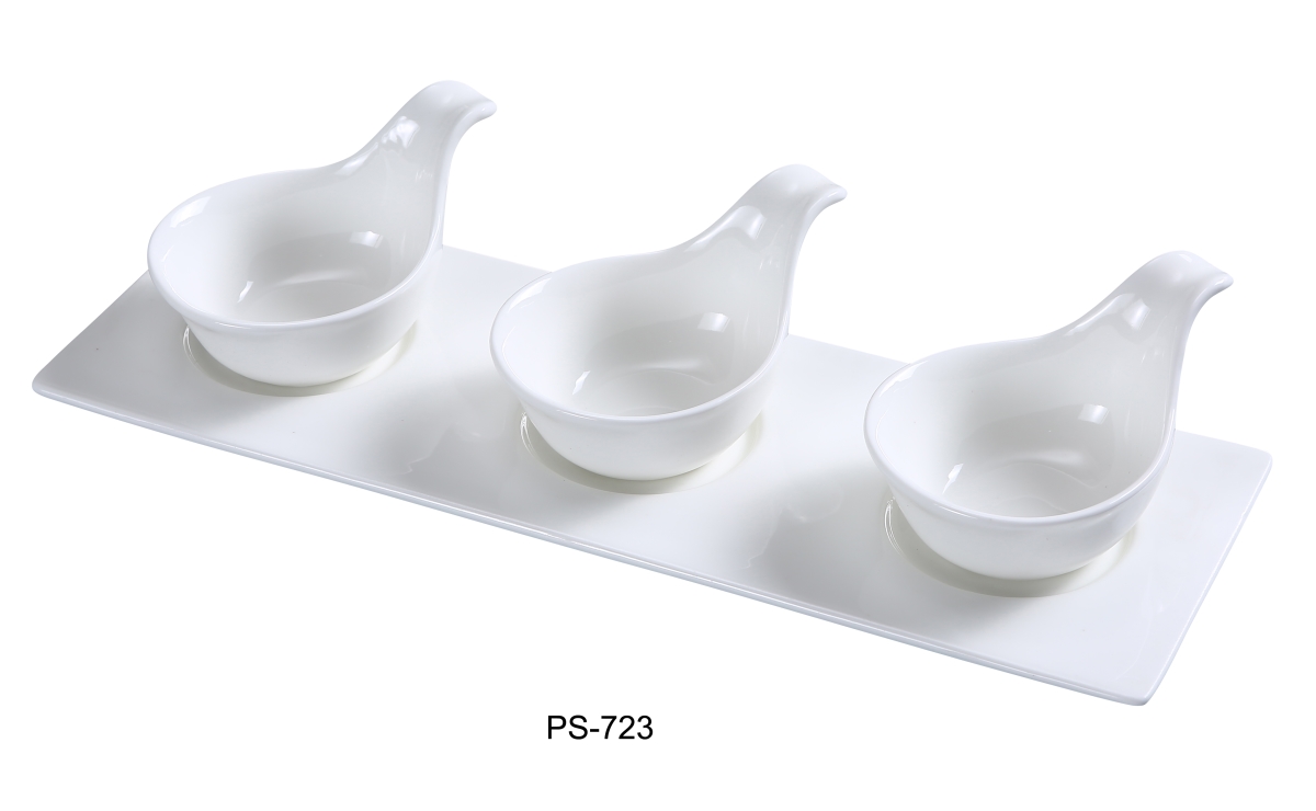 Picture of Yanco PS-723 3.25 x 4.5 x 13.5 in. Porcelain Three Spoon with Tray Well Set, Bone White - 4 oz - Pack of 12