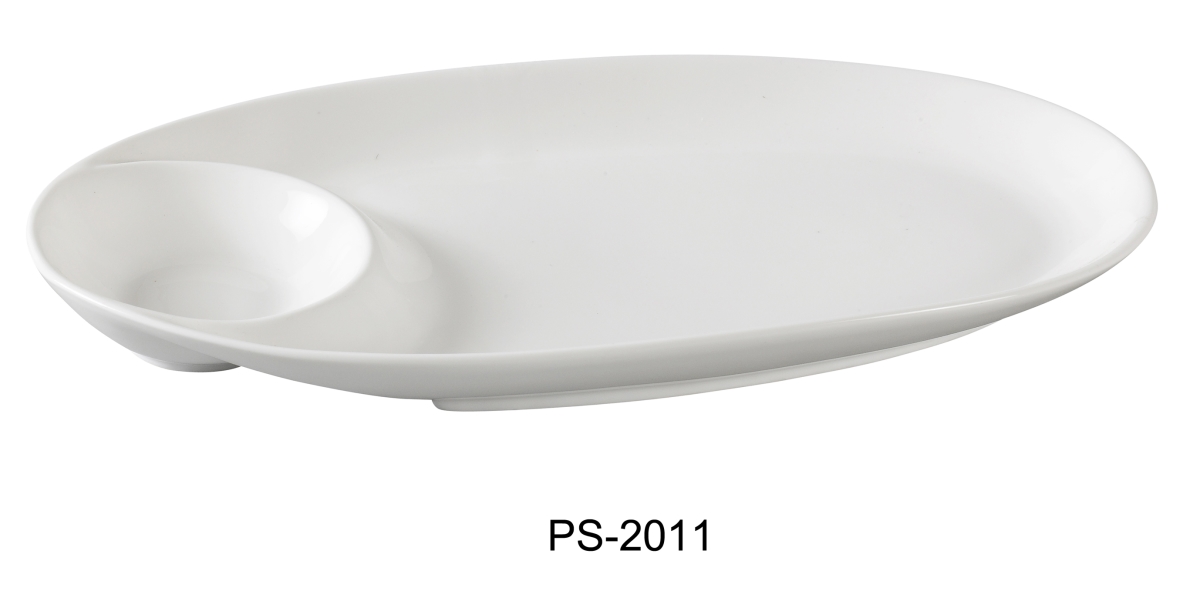 Picture of Yanco PS-2011 5.75 x 11 in. Porcelain Oval Compartment Plate, Bone White - Pack of 12