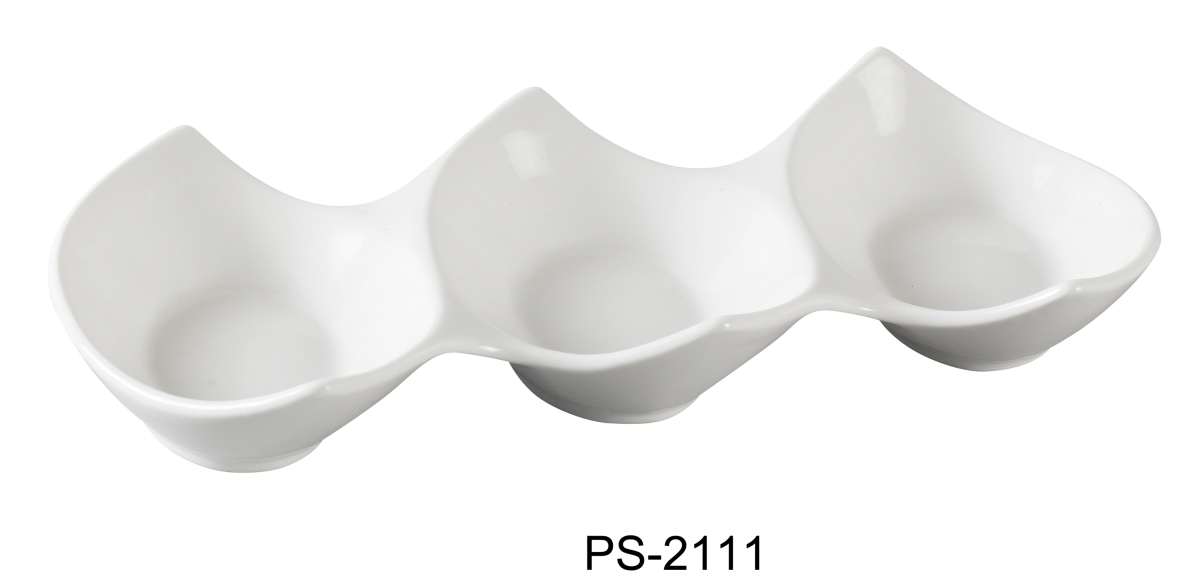 Picture of Yanco PS-2111 5 x 11 in. Porcelain 3-Compartment Plate, Bone White - Pack of 36