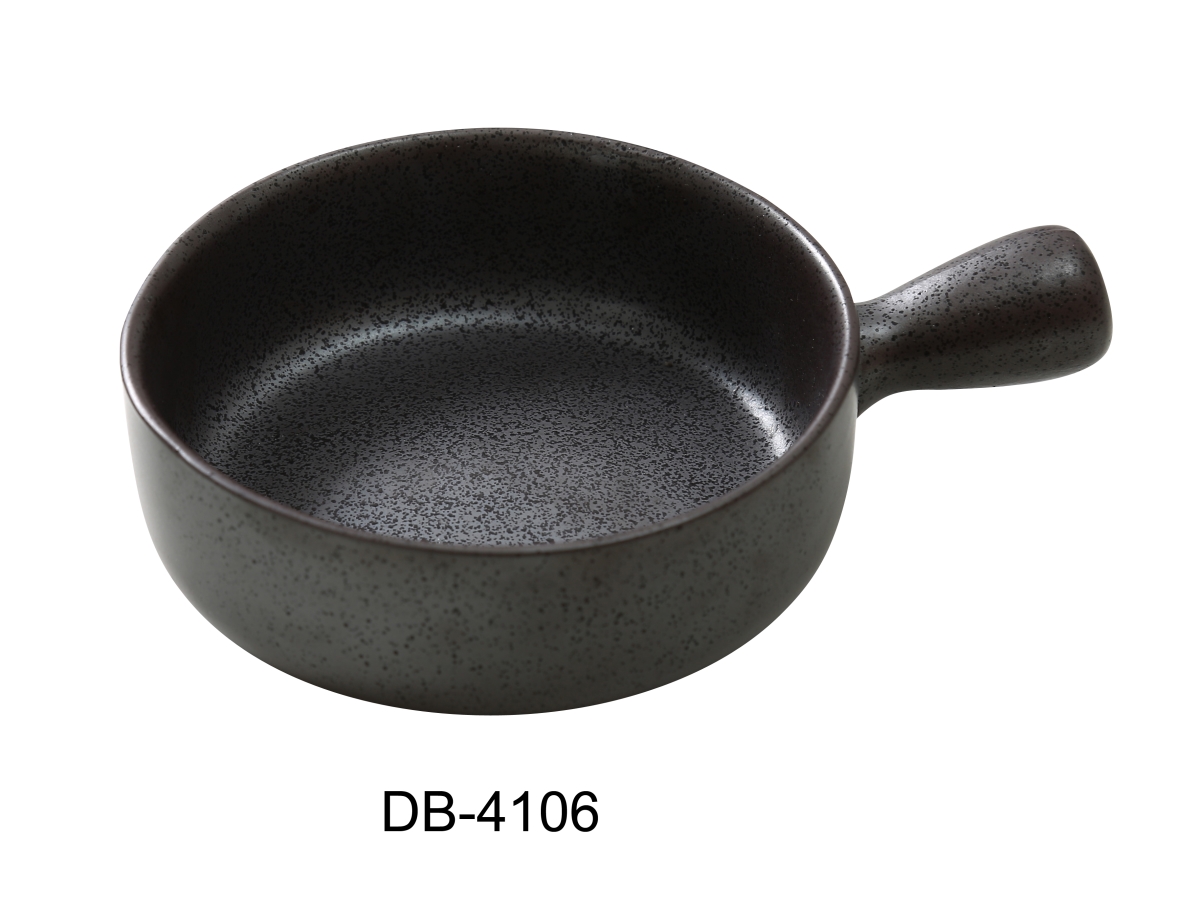 Picture of Yanco DB-4106 2 x 5.875 in. Diamond Black China Skillet with Handle, Matte Black Glaze - 18 oz - Pack of 24