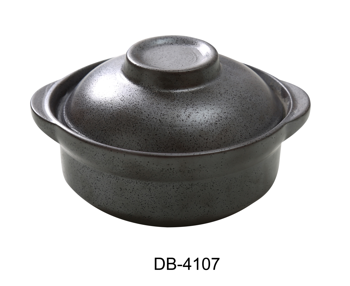 Picture of Yanco DB-4107 4 x 6.5 x 7.25 in. Diamond Black China Skillet with Lid Handle, Matte Black Glaze - 20 oz - Pack of 12