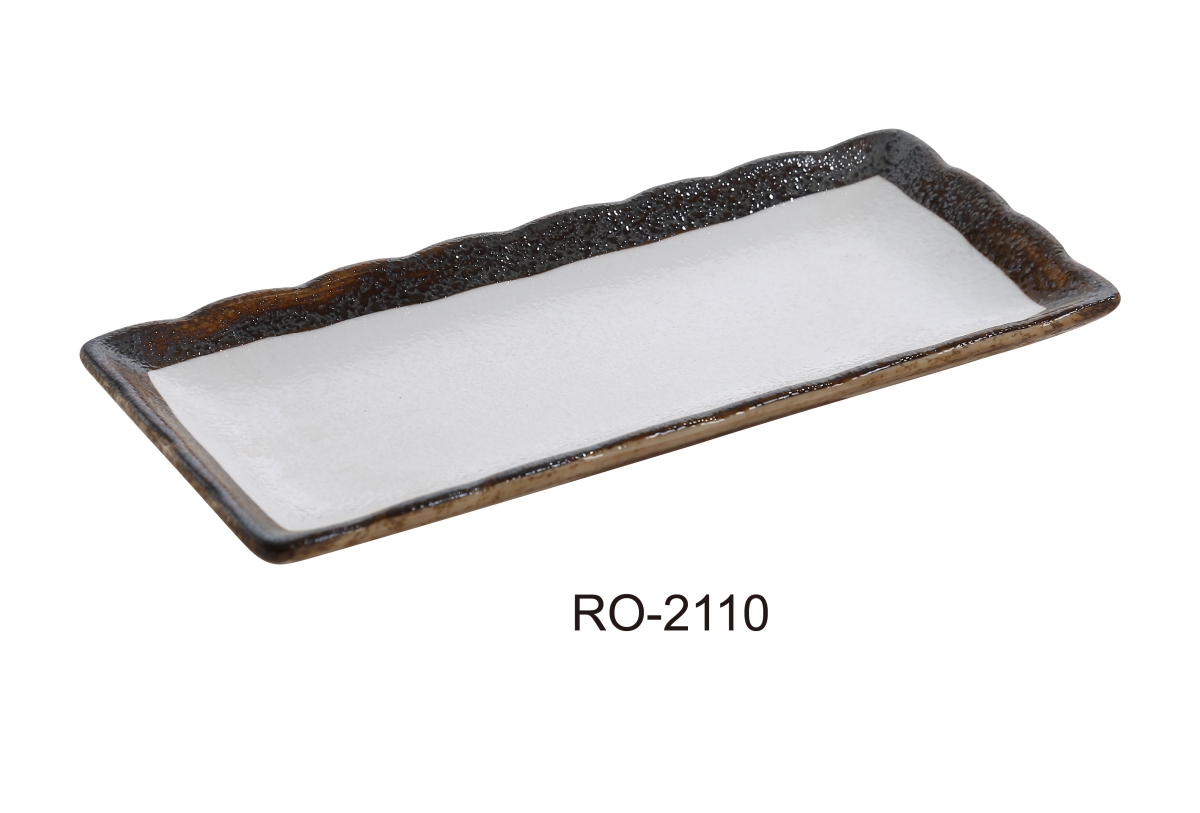 Picture of Yanco RO-2110 4.25 x 10 in. Rockeye Rectangular Two-Tone China Sushi Plate - Pack of 24