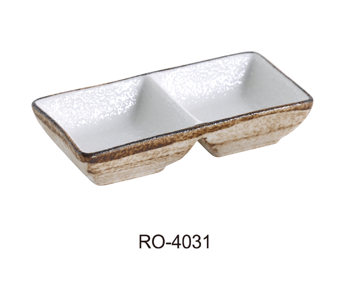5.5 x 3 x 1.25 in. Rockeye Double Divided Two-Tone China Sauce Dish - 3 oz - Pack of 36
