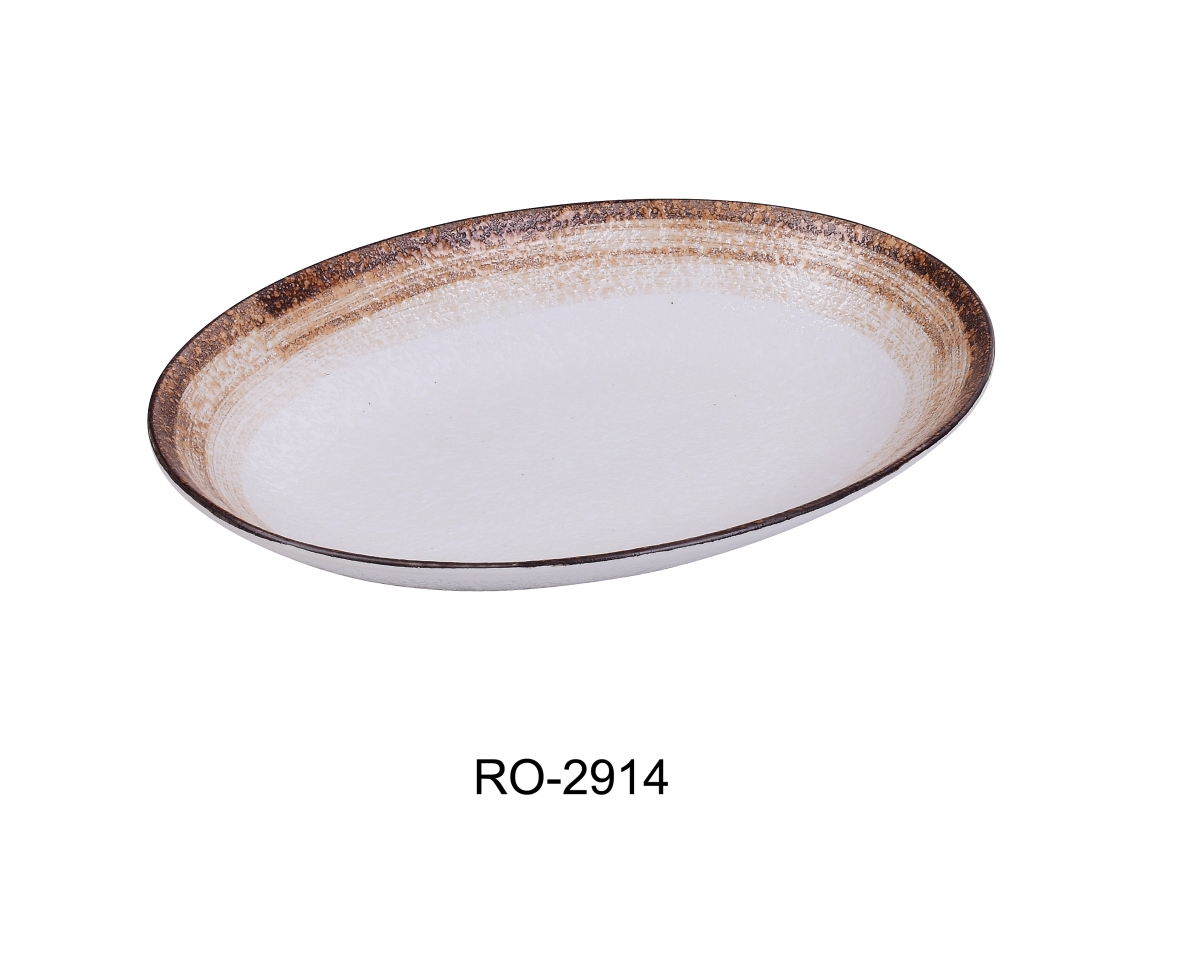 Picture of Yanco RO-2914 14 x 10.5 x 2 in. Rockeye-2 Porcelain Two-Tone Oval Plate - 36 oz - Pack of 12