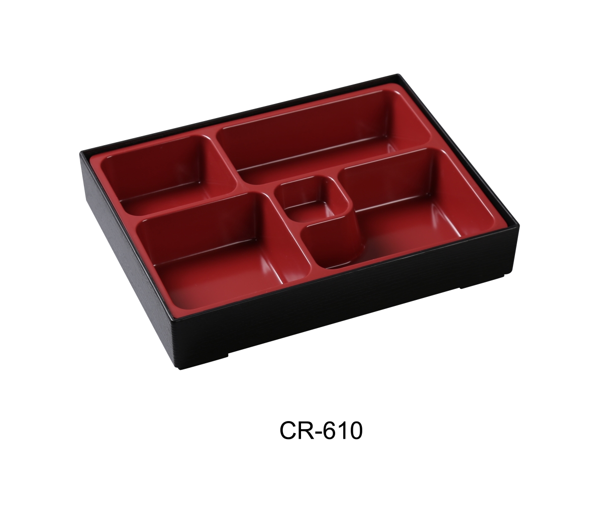 Picture of Yanco CR-610 Melamine 5-Sushi Compartment & Bento Box, Matte Black & Red - Pack of 6