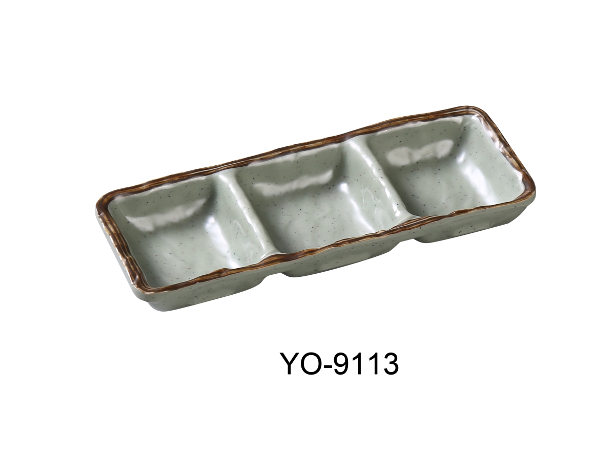 Picture of Yanco YO-9113 8 x 2.75 x 0.75 in. Yoto Melamine Triple Sauce Dish, Matte - 6 oz - Pack of 48