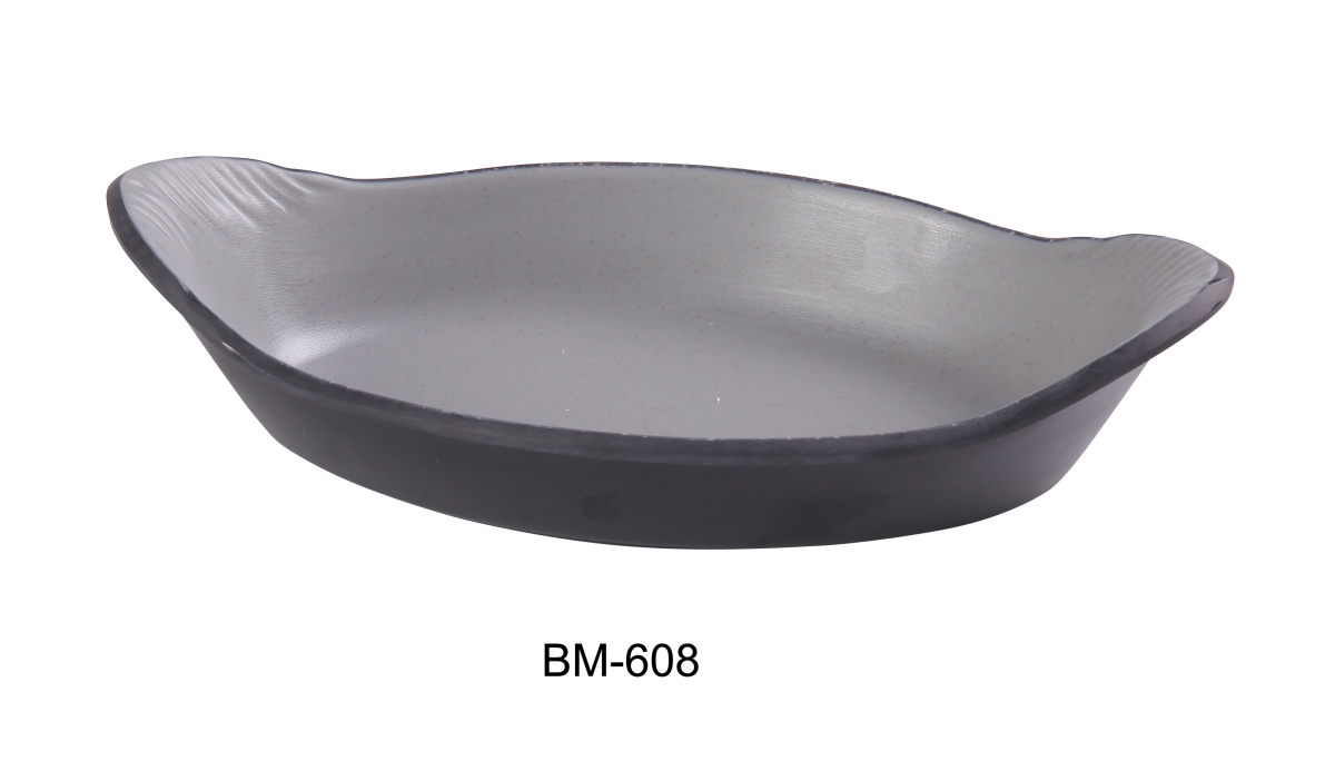 Picture of Yanco BM-608 8.75 x 5 x 1.25 in. Birmingham Melamine Rarebit Dish, Gray & Black - 10 oz - Pack of 48