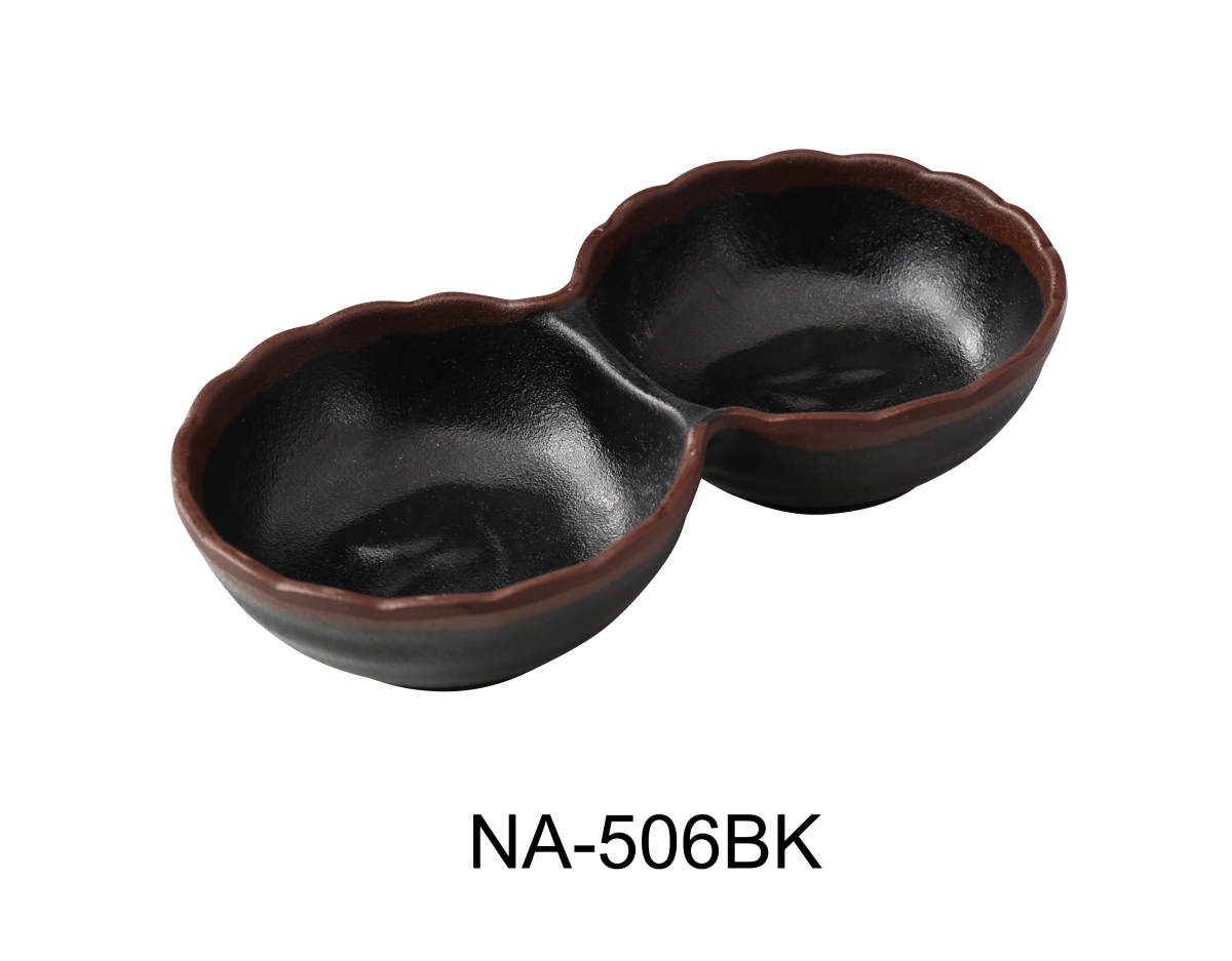 Picture of Yanco NA-506BK Nature Art 5.75 x 3 in. Two Divided Sauce Dish, Black - 2 oz Each - Melamine - Pack of 48