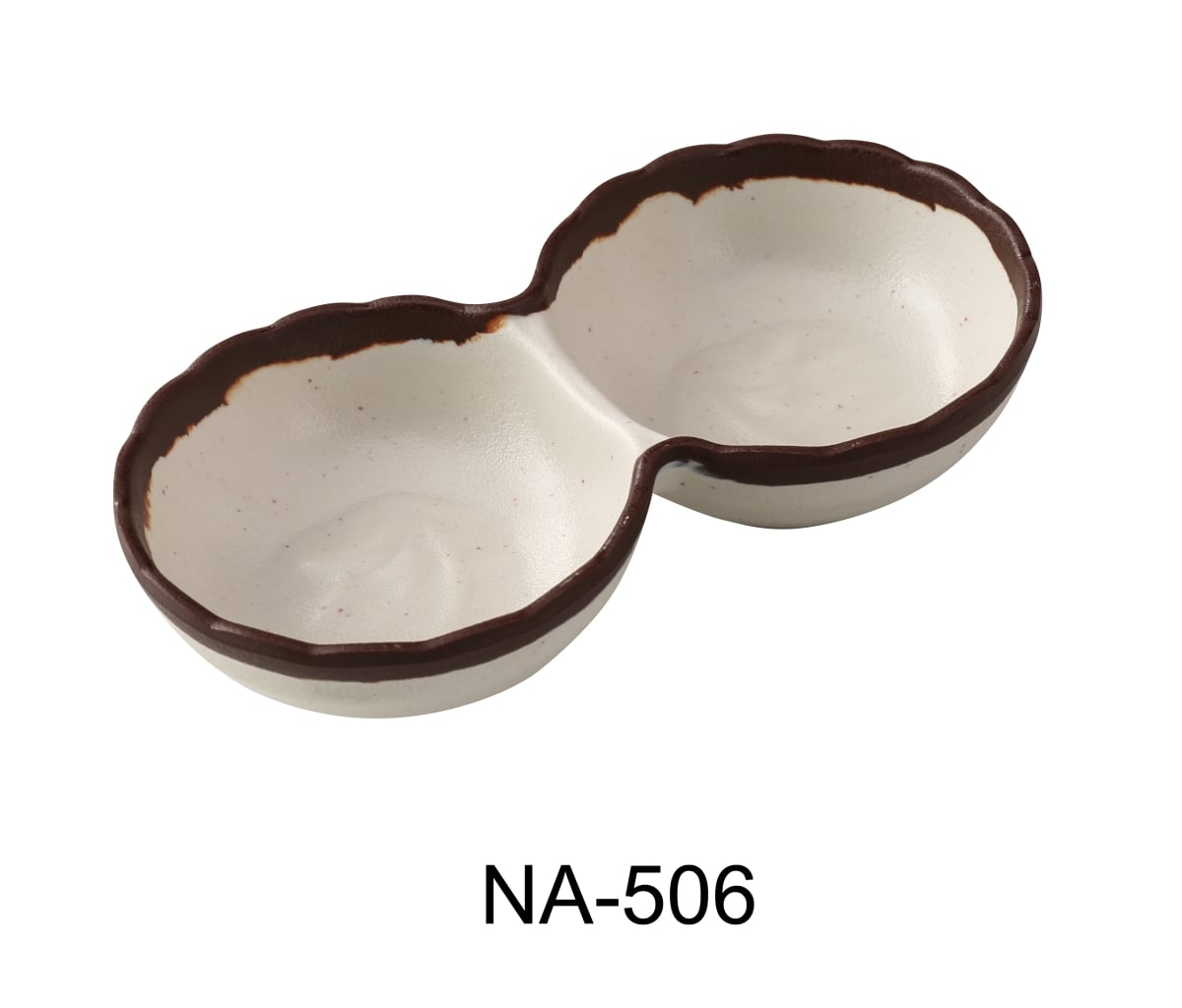 Picture of Yanco NA-506 Nature Art 5.75 x 3 in. Two Divided Sauce Dish, White - 2 oz Each - Melamine - Pack of 48