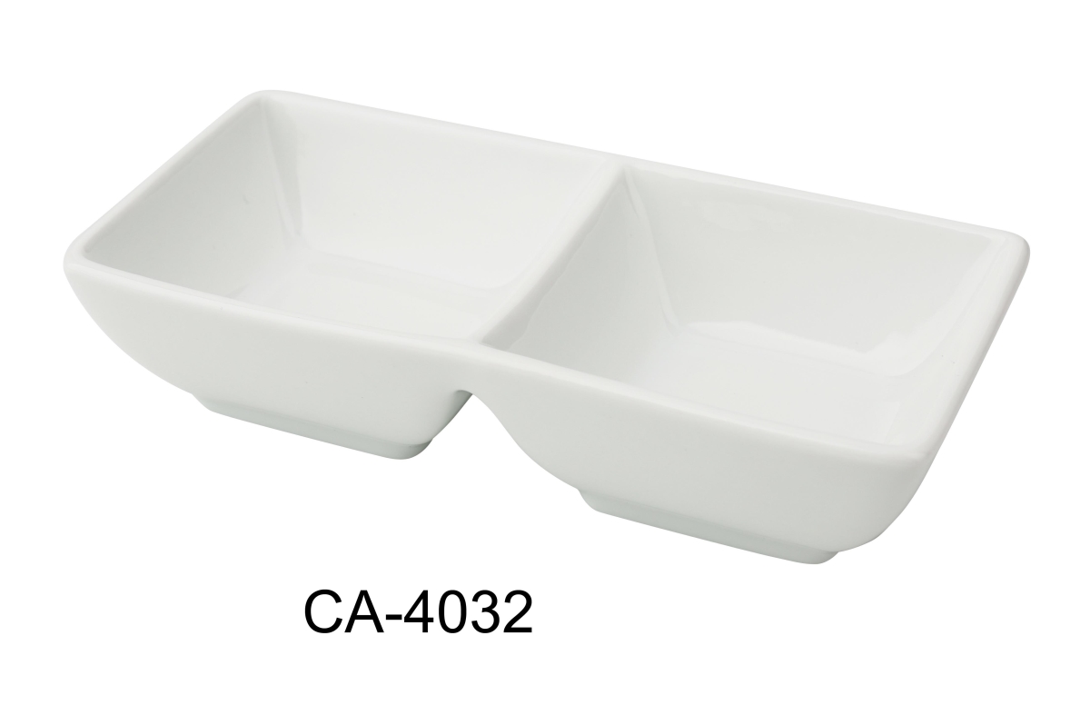 Picture of Yanco CA-4032 Cambria X 5.5 x 3 x 1.375 in. Double Sauce Dish, Bright White - 1.5 oz Each - China - Pack of 36
