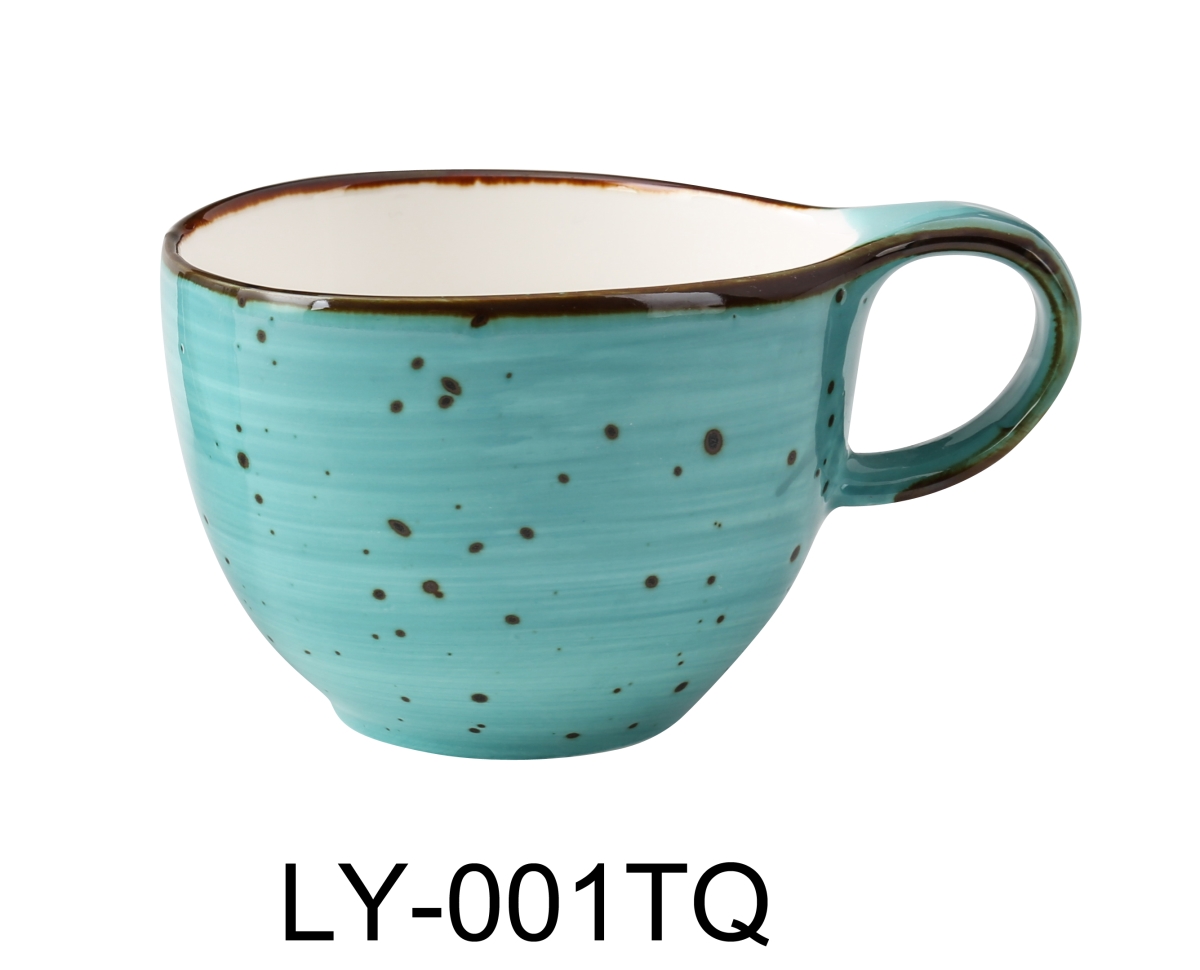 Picture of Yanco LY-001TQ Lyon 4 Coffee & Tea Cup, Turquoise - 7 oz - Reactive Glaze - Pack of 36