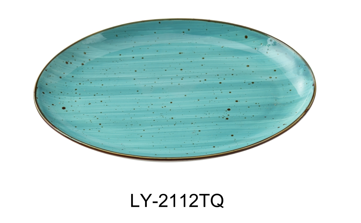 Picture of Yanco LY-2112TQ Lyon 12 x 8.25 x 1.25 in. Coupe Platter, Turquoise - Porcelain - Reactive Glaze - Pack of 12