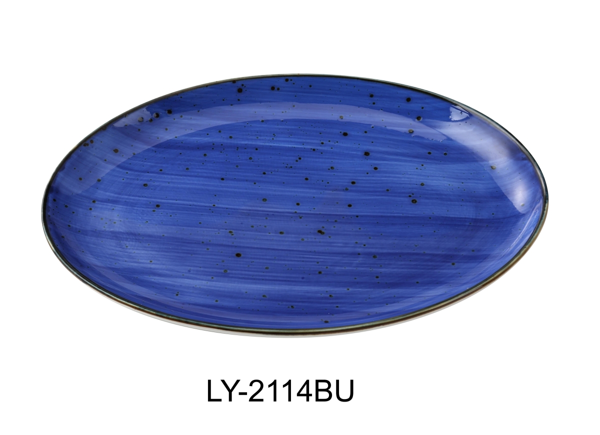 Picture of Yanco LY-2114BU Lyon 14 x 10 x 1.25 in. Coupe Platter&#44; Blue - Porcelain - Reactive Glaze - Pack of 12