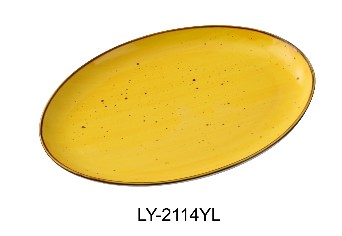 Picture of Yanco LY-2114YL Lyon 14 x 10 x 1.25 in. Coupe Platter, Yellow - Porcelain - Reactive Glaze - Pack of 12