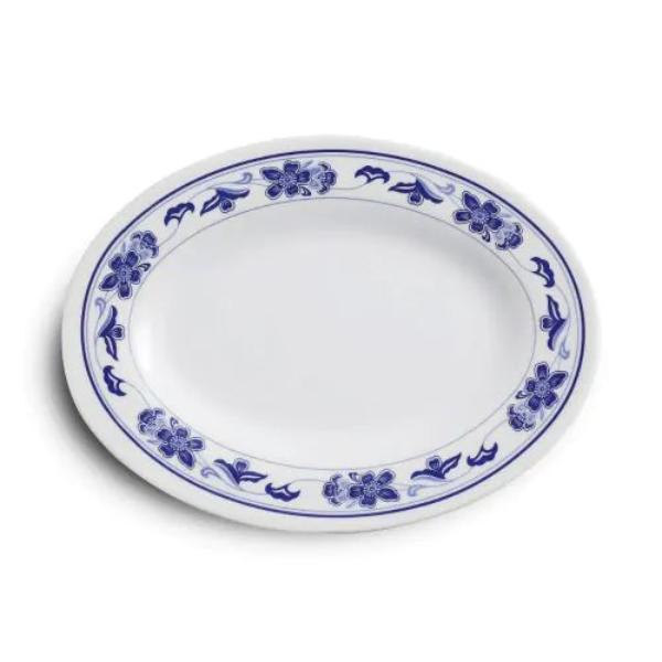 Picture of Yanco PO-2008 Peony Melamine 8 in. Oval Plate - White & Blue