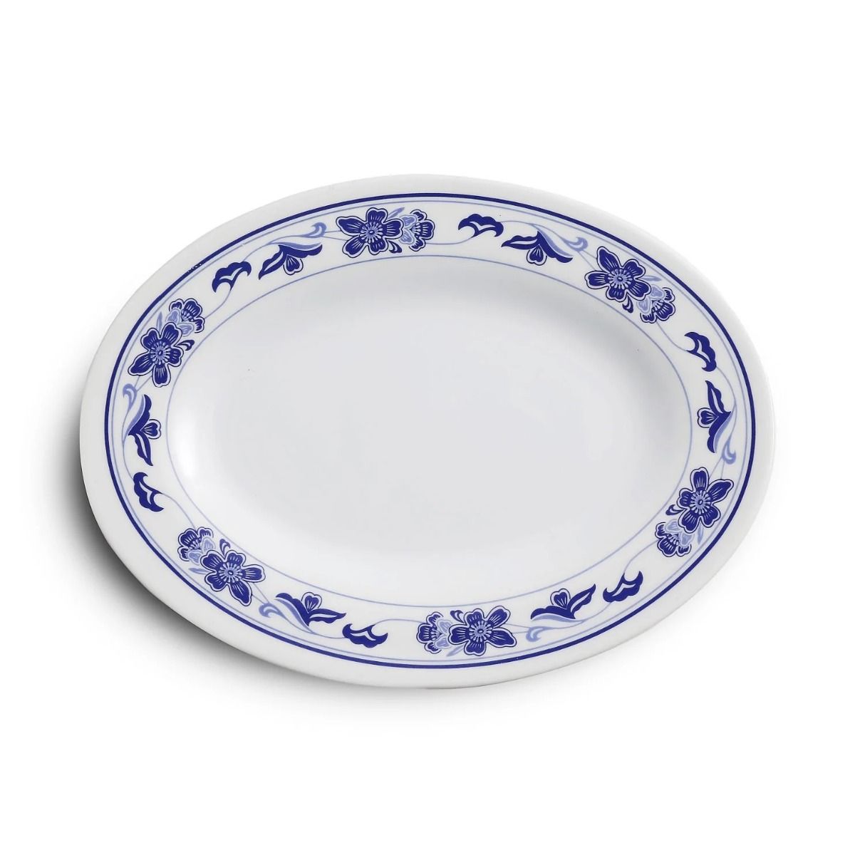 Picture of Yanco PO-2010 Peony Melamine 10 in. Oval Plate - White & Blue