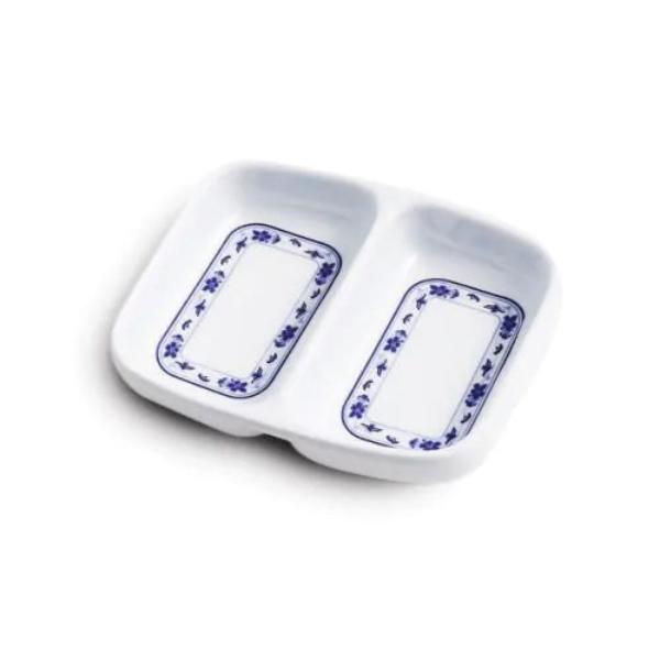 Picture of Yanco PO-1102 Peony Melamine Double Saucer - White & Blue