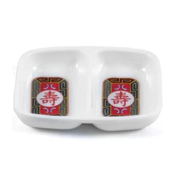 Picture of Yanco International LG-1102 Melamine Double Sauce Dish with Chinese Style - Red & White