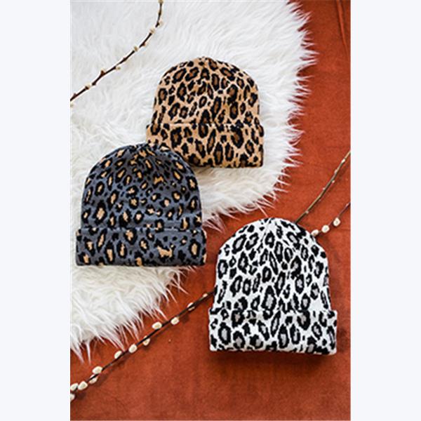Picture of Youngs 41772 Leopard Knit Ponytail & Top Bun Hat&#44; 3 Assorted Color