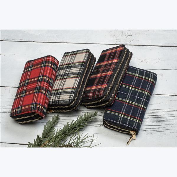 42827 Plaid Double Zip Wallet, Assorted Color - 4 Piece -  Youngs