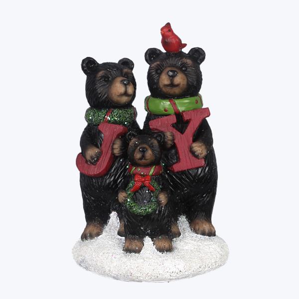 Picture of Youngs 92099 Resin Bear Family with Christmas Wreath & Joy