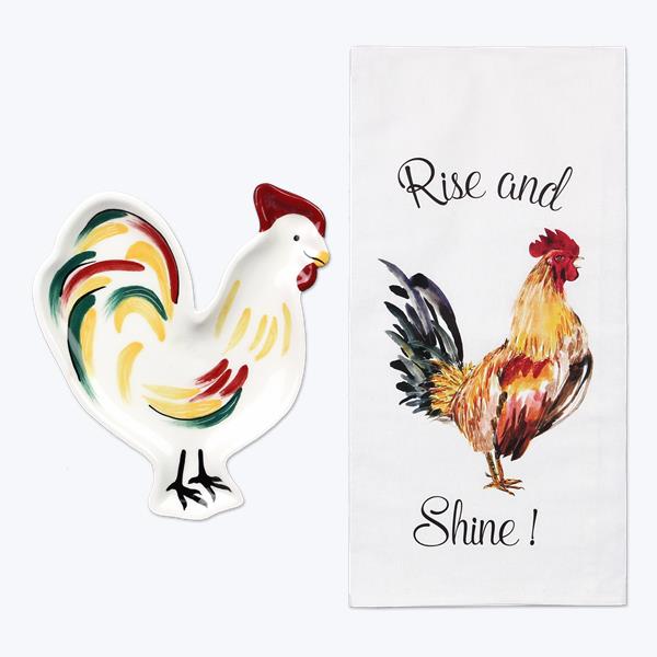 Picture of Youngs 11177 5.25 in. Fabric Chicken Dish Towel with Ceramic Trivet Set