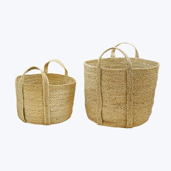 Picture of Youngs 11457 Braided Jute Basket with Handles - Set of 2