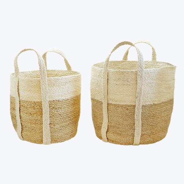 Picture of Youngs 11461 Braided Jute Basket with Handles - Set of 2