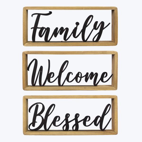 11566 Wood Framed Wall & Tabletop Sign with Metal Cutout Words, Assorted Color - 3 Piece -  Youngs