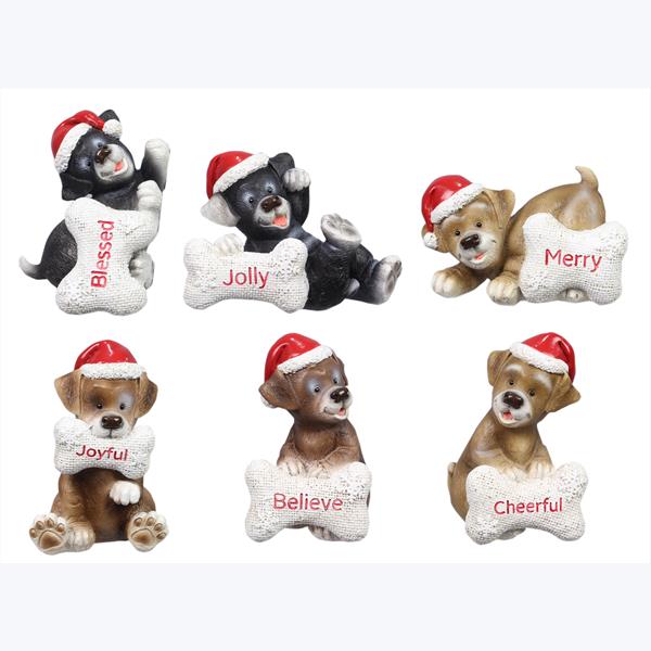 Picture of Youngs 92537 Resin Dog Figurine with Christmas Hat, Assorted Color - 6 Piece