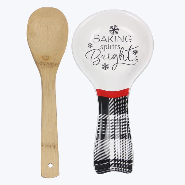 Picture of Youngs 92540 Ceramic Modern Farmhouse Christmas Spoon Rest with Spoon