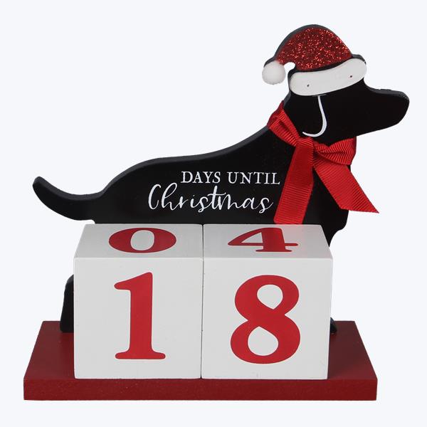Picture of Youngs 92577 Wood Tabletop Christmas Count Down Calendar, Dog with Santa Hat