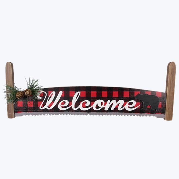 92736 Wood Old Fashion Saw Shaped Welcome Sign -  Youngs